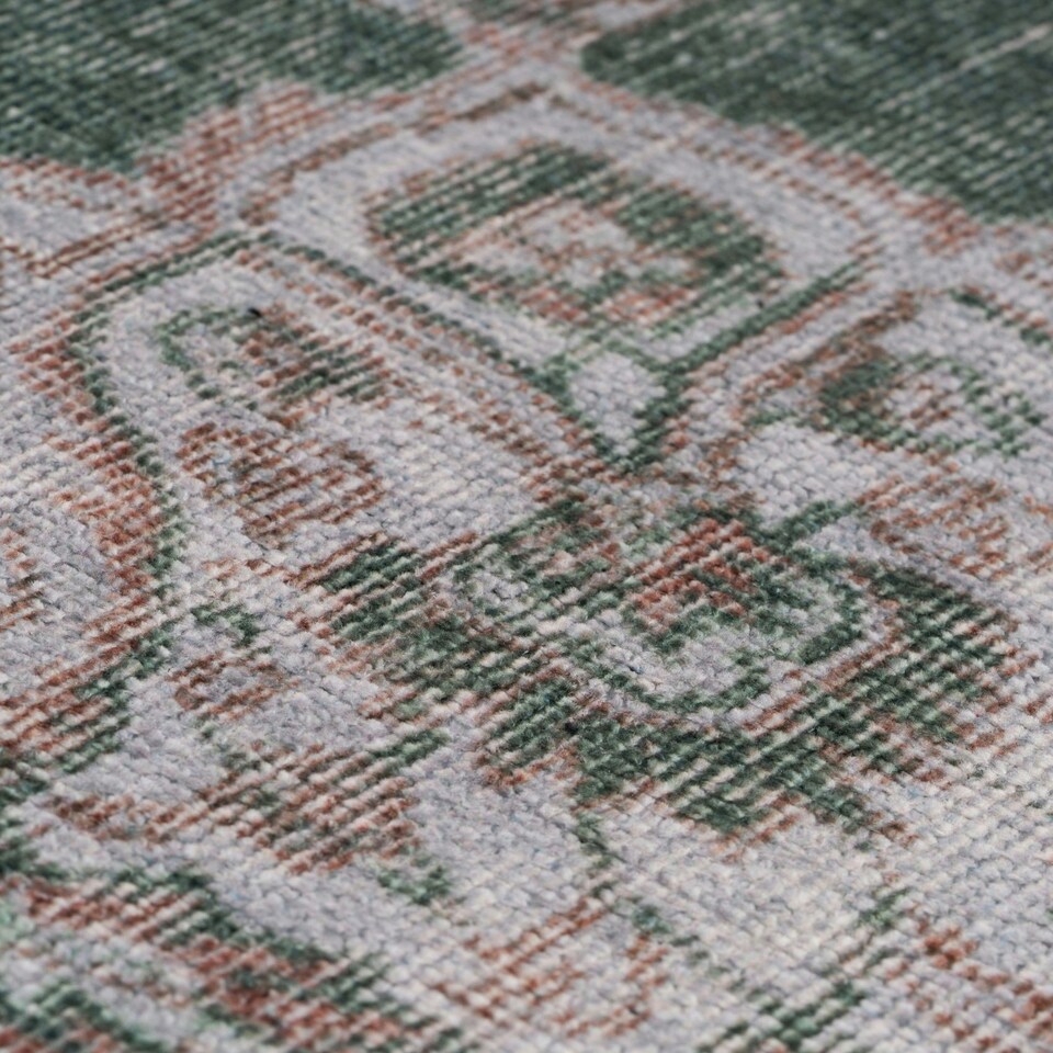 image 1 of KUKOON Green Vintage Medallion Non Slip Washable Low Pile Rug 240cm x 330cm