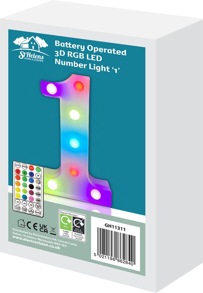 image 1 of Battery Operated RGB Number With Remote Control Number 1
