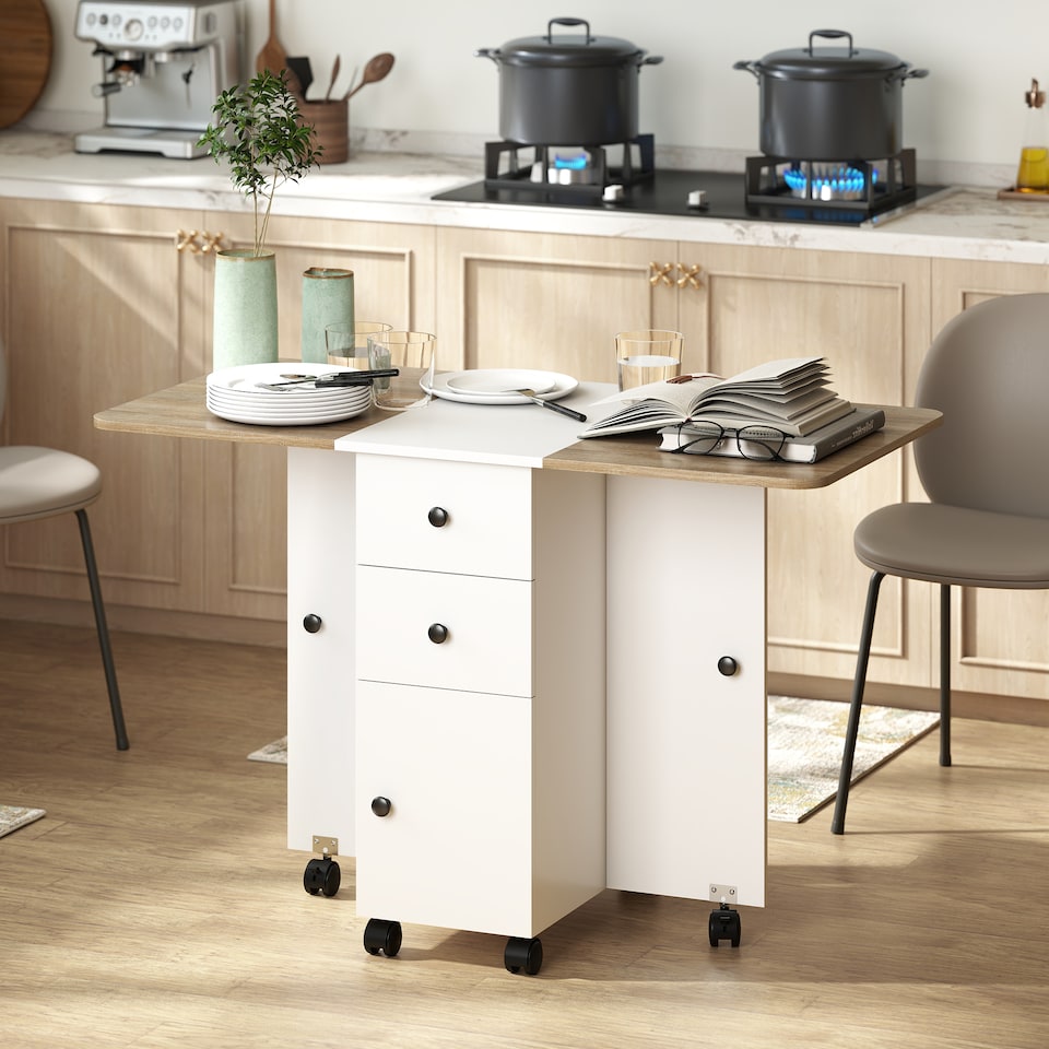 homcom folding dining table with drawers