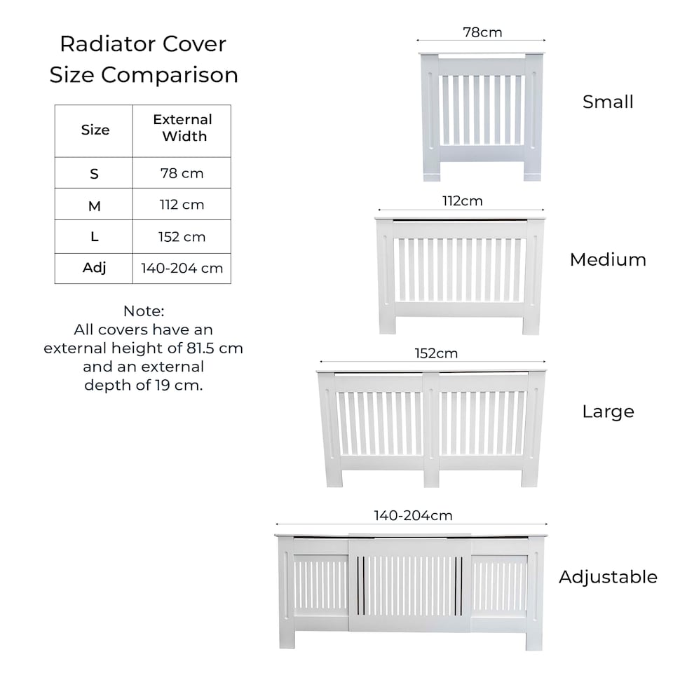 image 1 of JSH Radiator Cover Vertical White Slat Wood MDF - Medium 112cm (W) x 81.5cm (H) x 19cm (D) | White