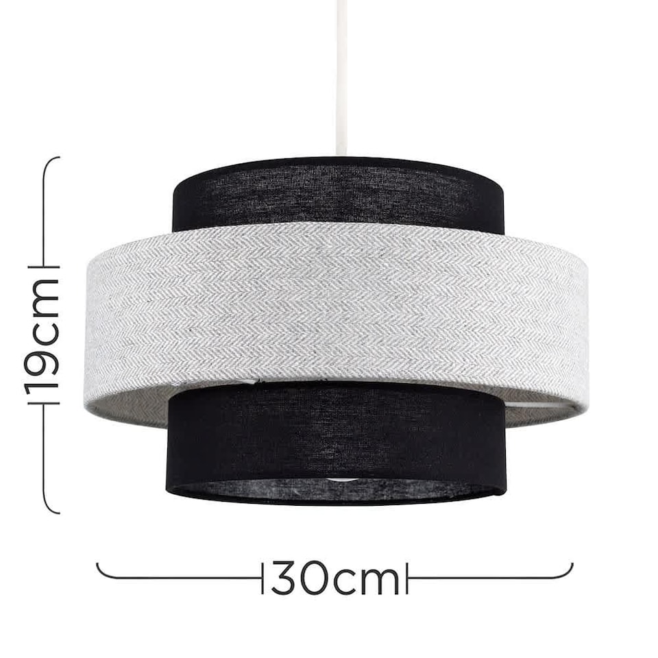 image 1 of ValueLights Weaver Pair Ceiling Pendant Light Shades Black and Grey Herringbone and Bulbs