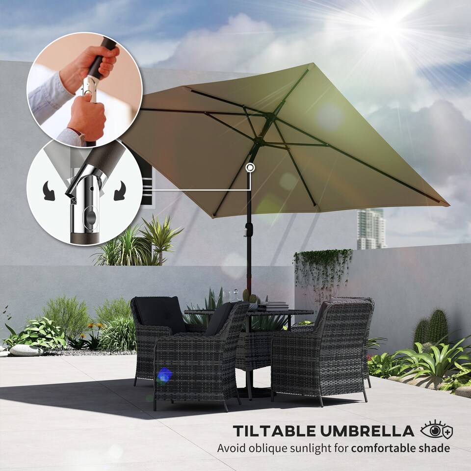 image 1 of Outsunny Garden Parasol, Outdoor Umbrella with Tilt Function, Khaki | Brown | Khaki