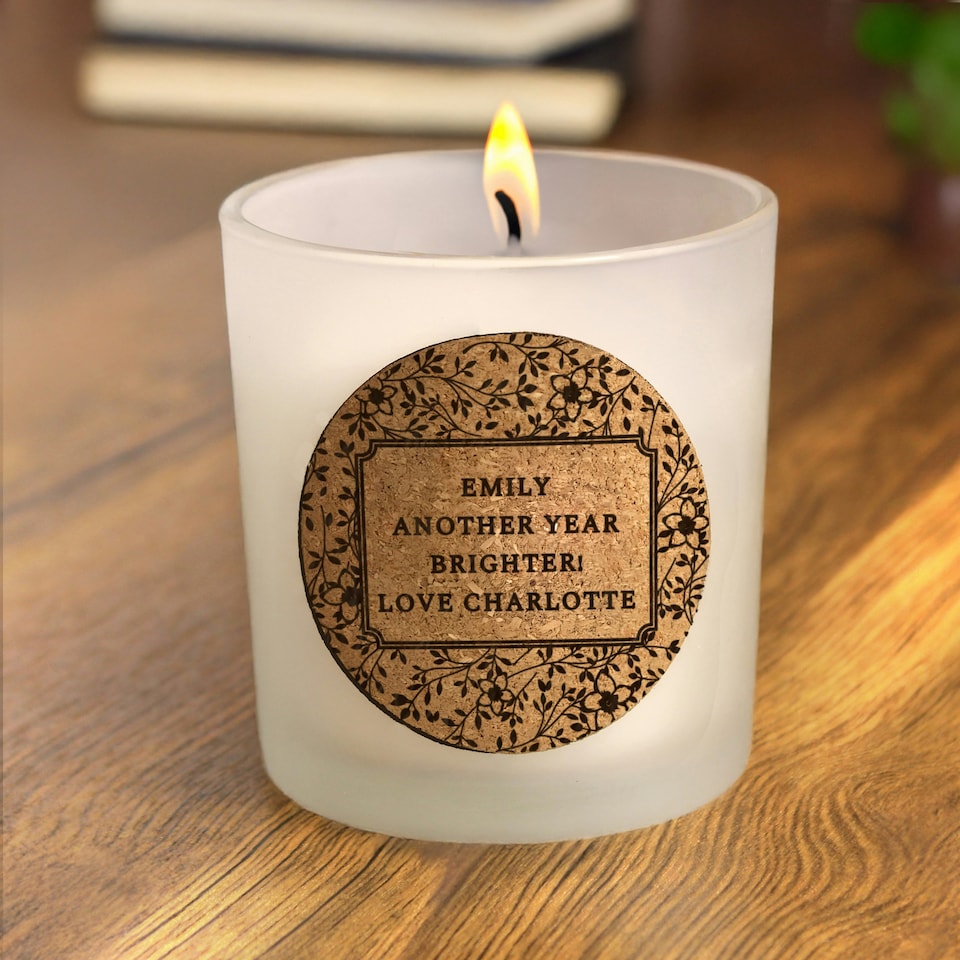 image 1 of Personalised Floral Cork Label Candle Jar Clear