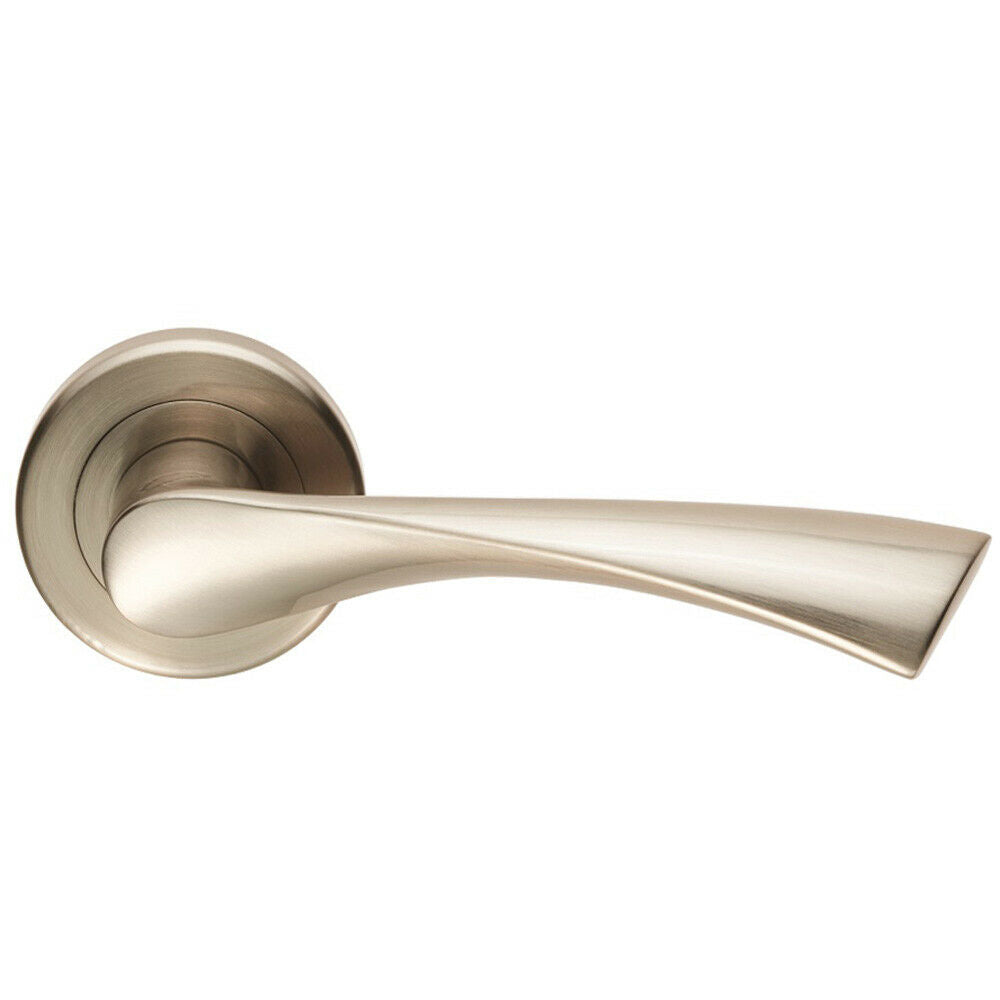 Loops PAIR Angular Twisted Handle on Round Rose Concealed Fix Satin Nickel in Metallics