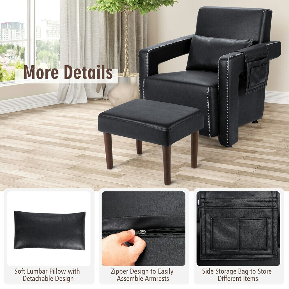 image 1 of COSTWAY Modern Accent Sofa Chair with Ottoman Upholstered Black Black