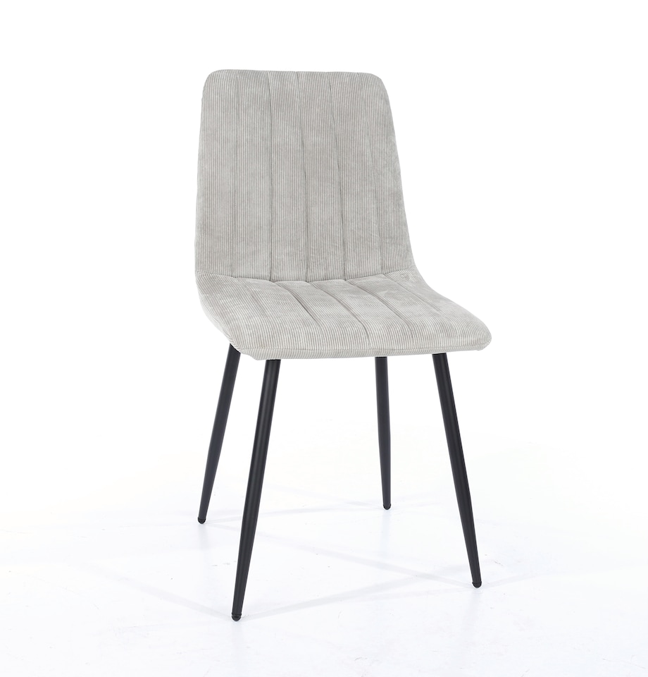 image 1 of Pair of Aspen Cord Fabric Straight Stitch Compact Dining Chairs with Black Tapered Metal Legs | Grey | Light Grey | 1