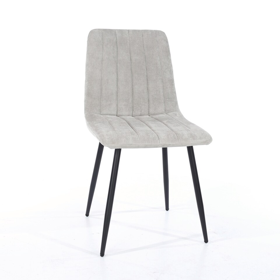 image 1 of Pair of Aspen Cord Fabric Straight Stitch Compact Dining Chairs with Black Tapered Metal Legs | Grey | Light Grey | 1