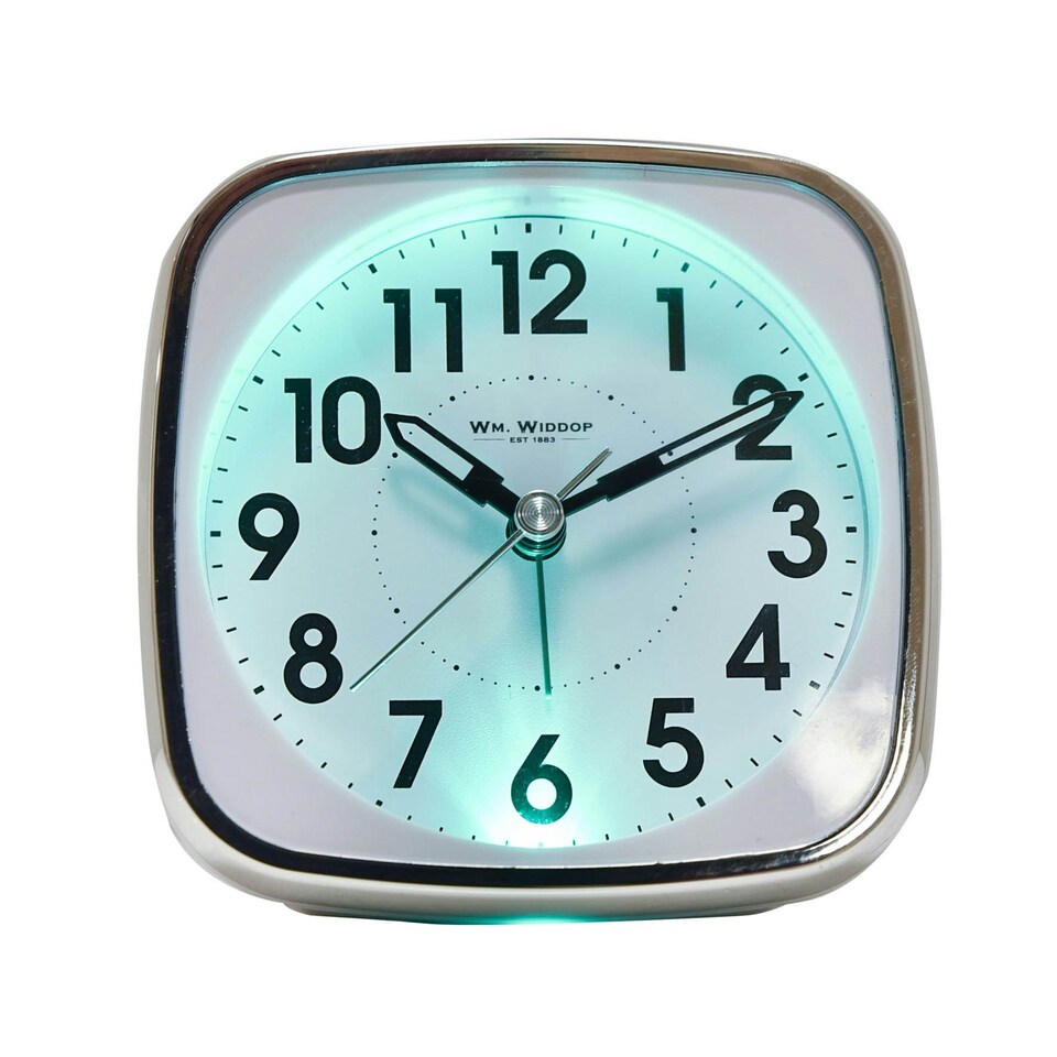 image 1 of Hometime Square Alarm Clock - Sweep/Light/Snooze - White White
