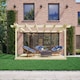 image 1 of Wall Mounted Double Garden Pergola and Decking Kit - Wood - L420 x W420 cm - Light Green