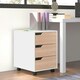 image 2 of MDF Mobile File Cabinet w/ 3 Drawers Locking Wheels Metal Rails Oak Tone White