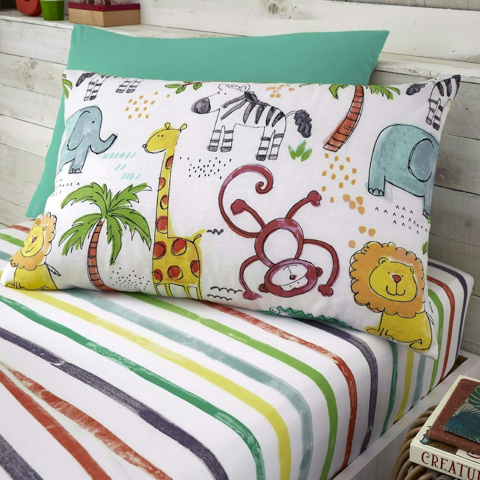 image 1 of Portfolio Home Jungle Fun Animals Reversible Soft Easy Care Bed Linen Duvet Cover Quilt Bedding Set With Pillow Case Multi | Toddler
