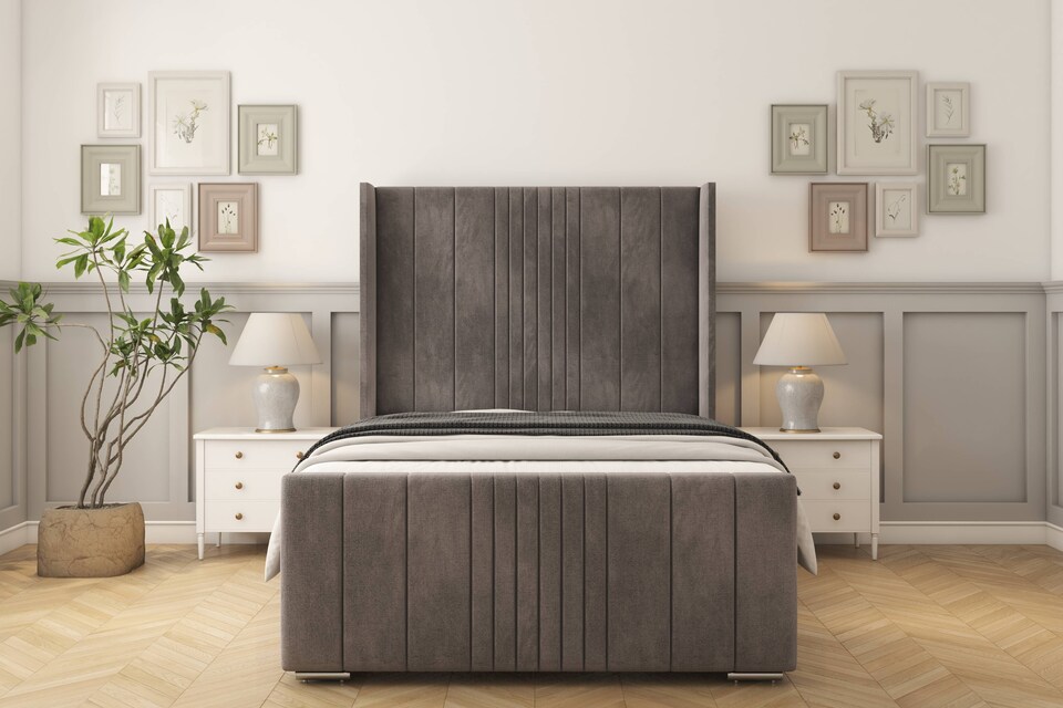 image 1 of Sloomy Hargrave Slate Naples Bed Frame With Mattress With 50"  Upholstered Wingback Headboard 2'6 Small Single