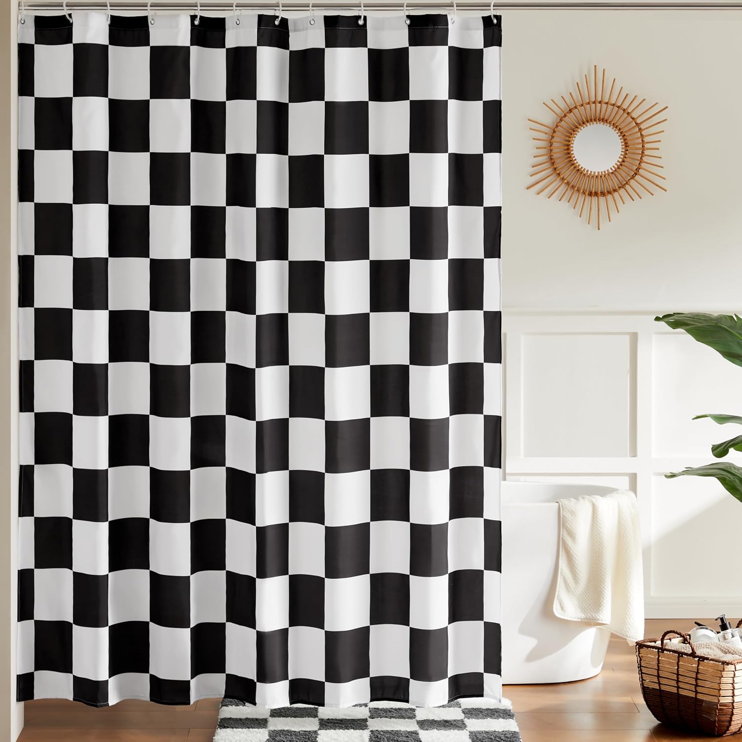 Checkered Shower Curtain, Black and White Shower Curtains for Bathroom, Cute Retro Checkerboard Bathroom Shower Curtain Vintage Aesthetic, Machine Was