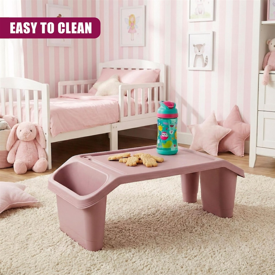 image 1 of GEEZY Pink Plastic Portable Bed Tray With Storage