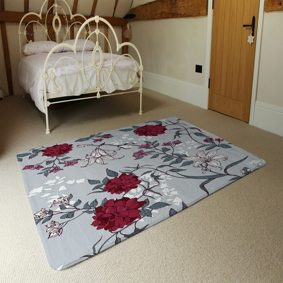 image 1 of Red & White Winter Floral (Rug) Multi | XL: 160x230cm
