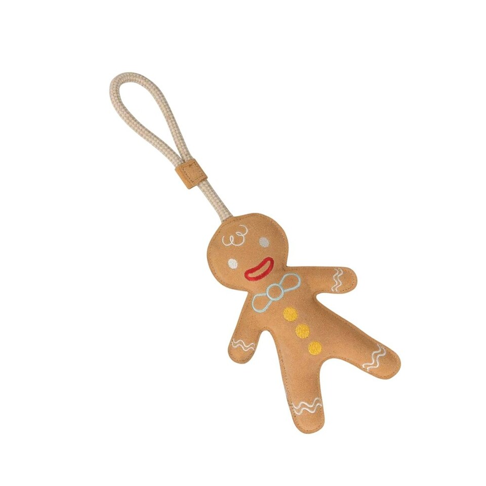 image 1 of Benji & Flo Gingerbread Man Christmas Dog Toy - Brown/Blue/Yellow - One Size