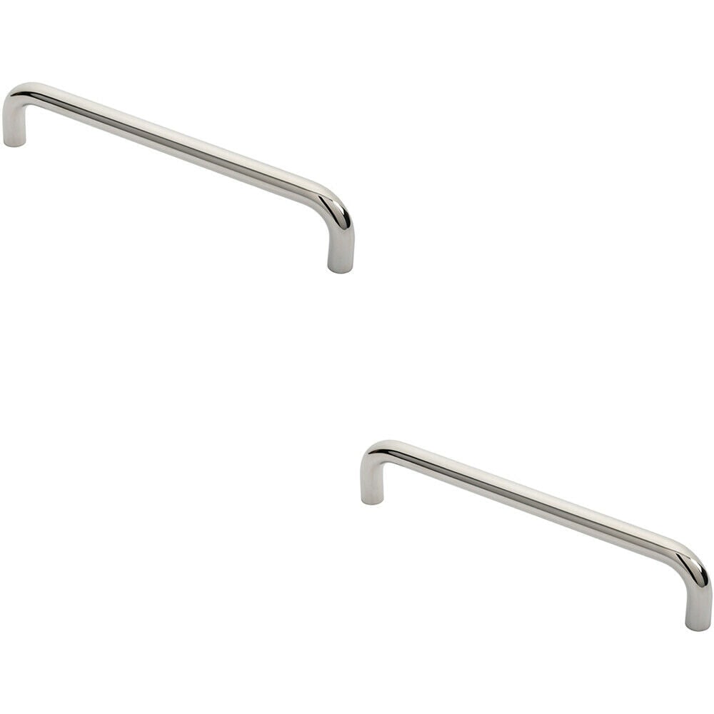 Loops 2x Round D Bar Pull Handle 319 x 19mm 300mm Fixing Centres Bright Steel in Metallics