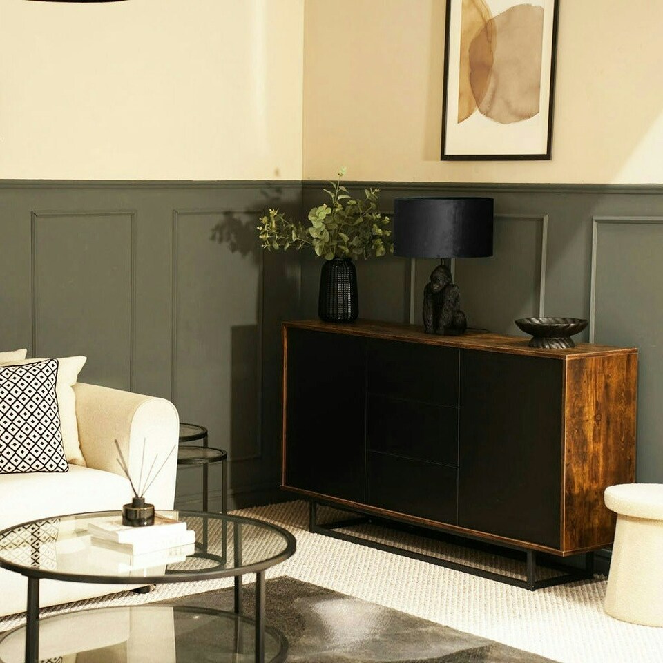 image 1 of ValueLights Gus Painted Black Table Lamp with Medium Black Drum Shade