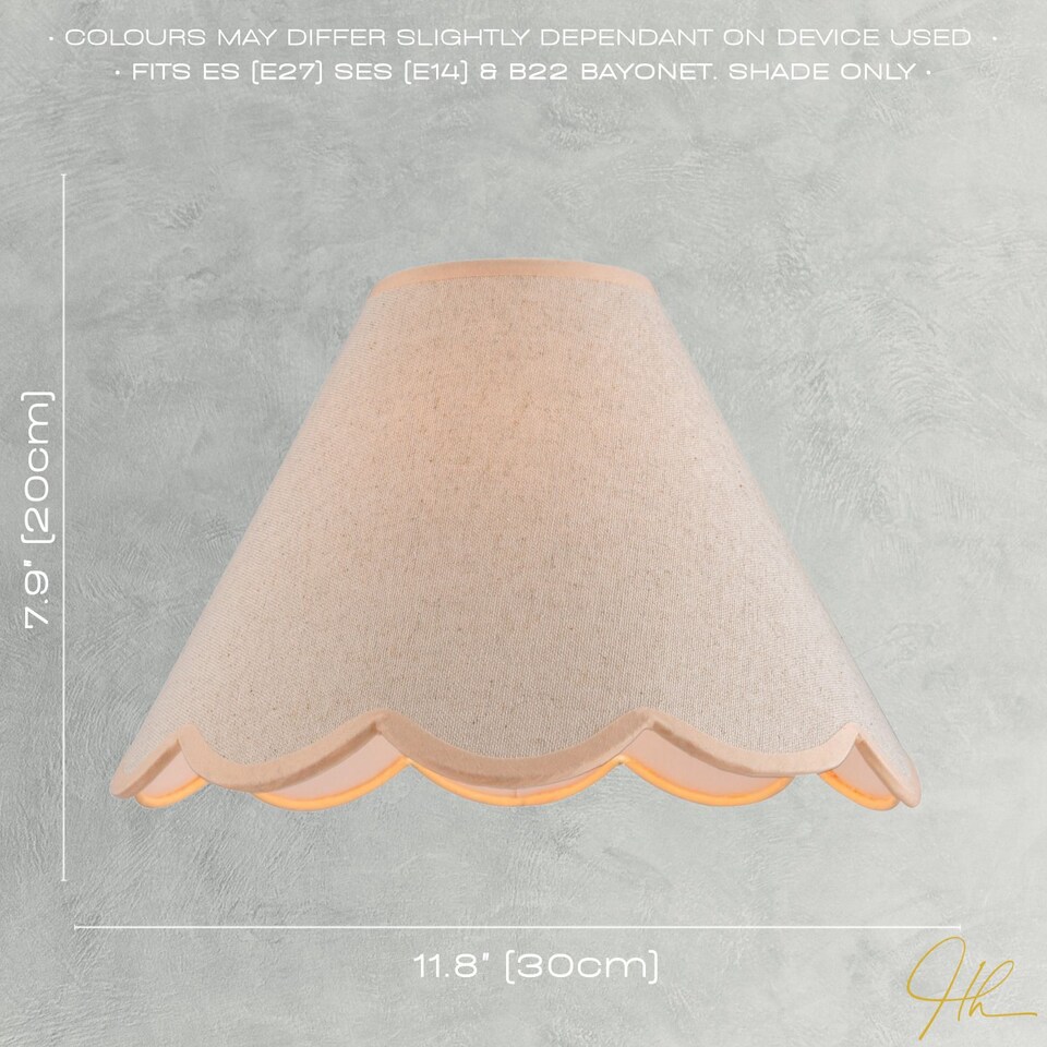 image 1 of Scallop Edge Natural Textured Linen Coolie Lamp Shade with Pink Trims | Pink | Pink | 1