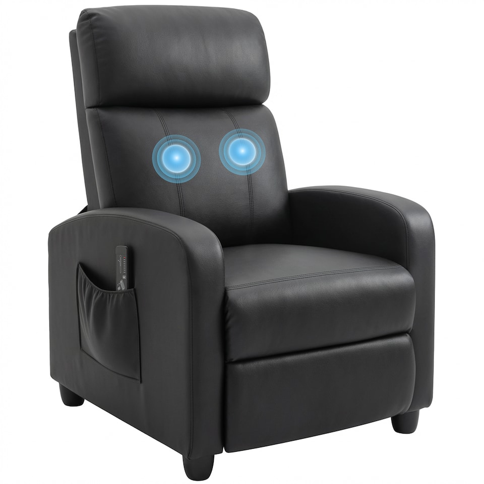 image 1 of HOMCOM Recliner Sofa Chair PU Leather Massage Armcair w/ Remote Control, Black
