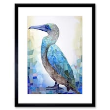 Blue Footed Booby Bird Watercolour Painting Collage 9x7" Black Framed Wall Art Print