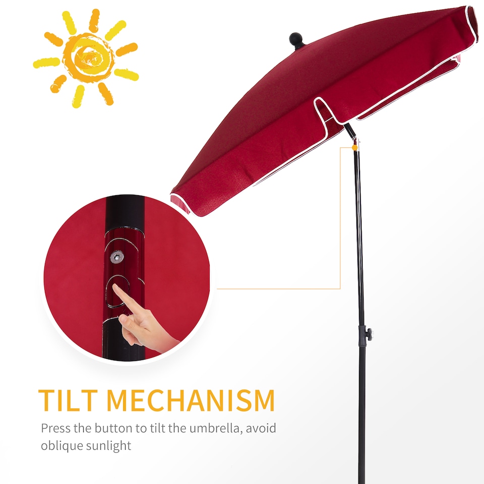 image 1 of Outsunny 2 x 1.3m Garden Parasol Umbrella, Outdoor Market Table Umbrella with Ruffles  Aluminium Pole, Rectangular Tilting Parasol Sun Shade Canopy, Red