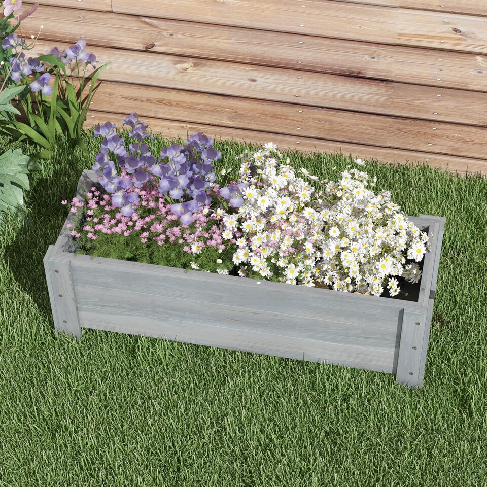 image 1 of (58L, 100 x 36.5 x 36 cm, Grey) Outsunny Wooden Garden Raised Bed Planter