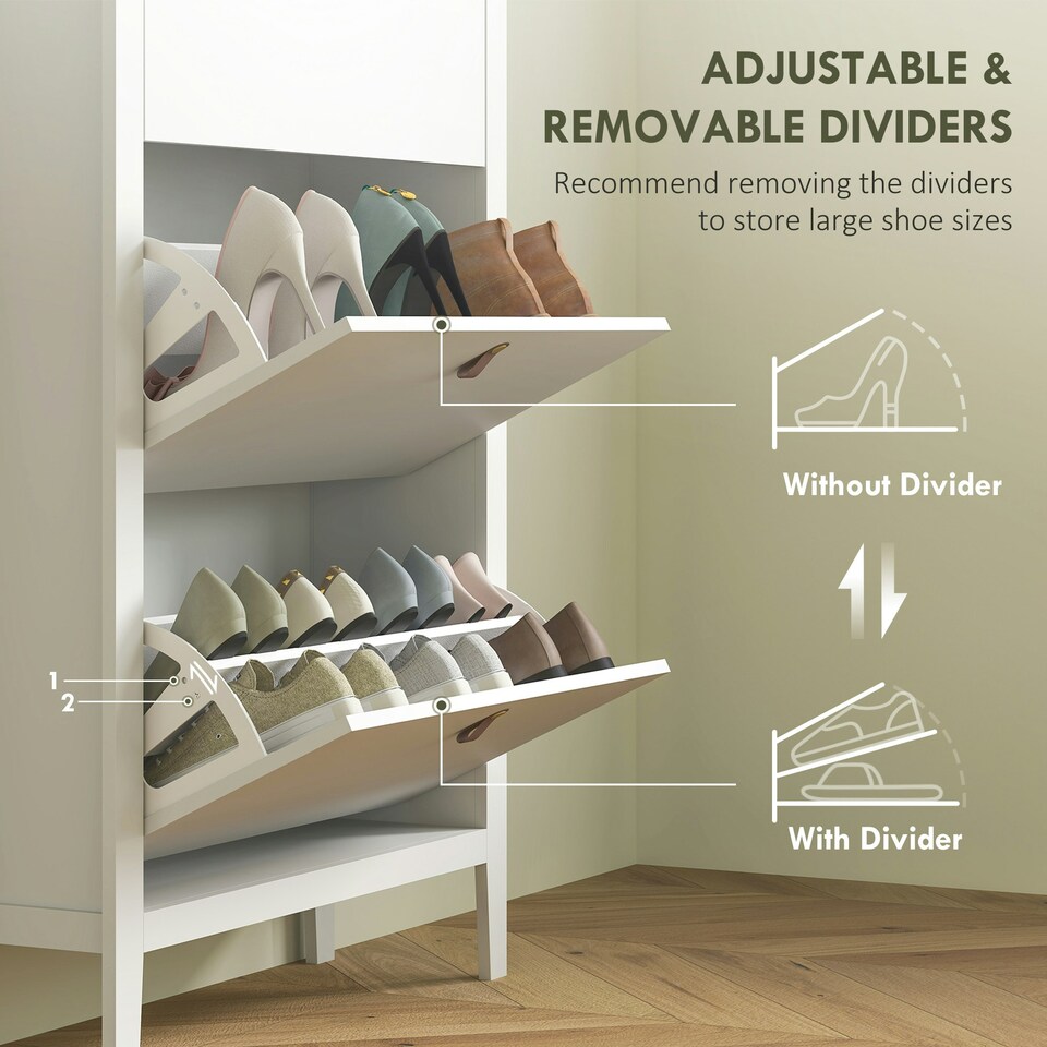 image 1 of HOMCOM 3 Drawer Shoe Cabinet with Flip Doors for Hallway, Entryway White | 80W x 24D x 131H cm