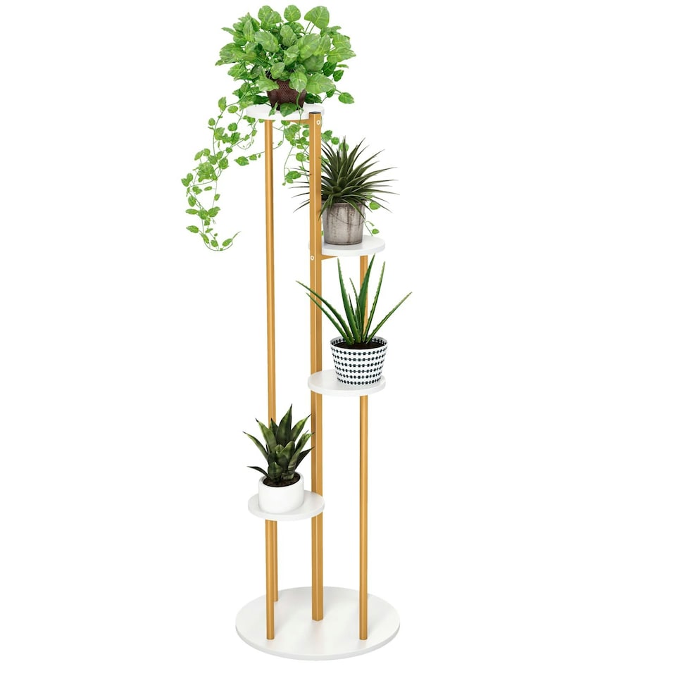 image 1 of COSTWAY Metal Plant Stand Tall Corner Plant Shelf | Brown