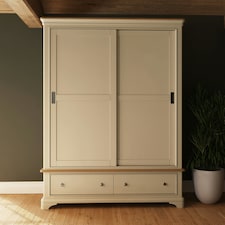 Faire 150cm Sliding Combination Wardrobe in Putty with Oak Top Grey