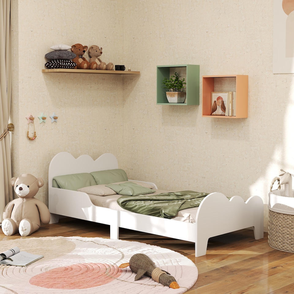 image 1 of AIYAPLAY Cloud-Themed Toddler Bed with Safety Rails, 143.5 x 74.5 x 56cm