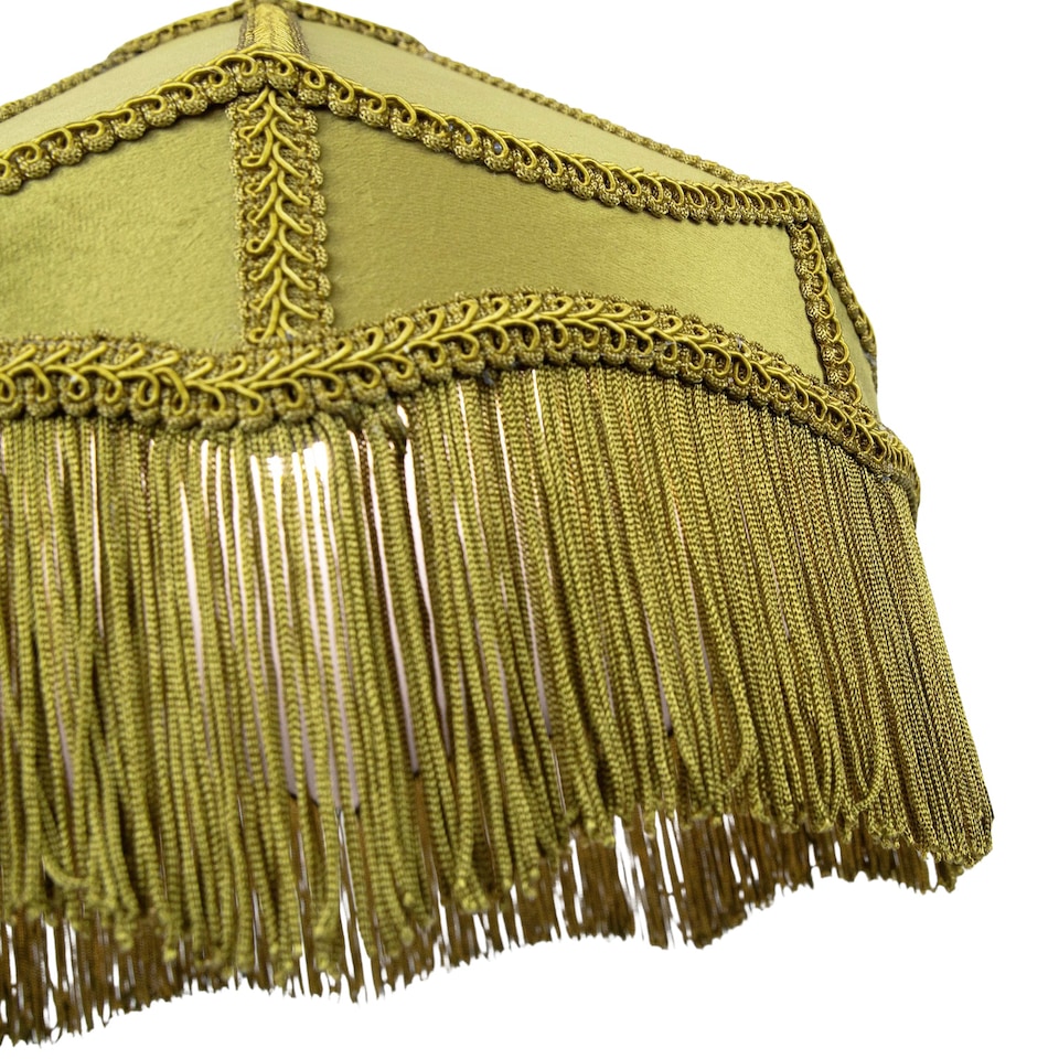 image 1 of Traditional Victorian Empire Lamp Shade in Olive Green Velvet with Long Tassels | Green | 12"