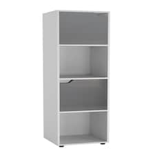 4 -Cube Tall Shelving Unit With Wooden Doors | White | White & Grey | 1