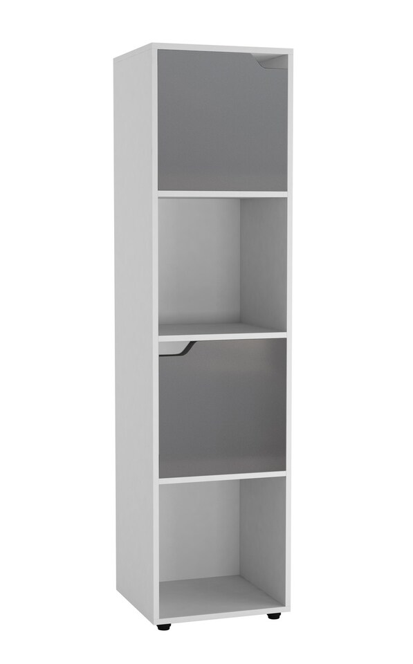 image 1 of 4 -Cube Tall Shelving Unit With Wooden Doors | White | White & Grey | 1