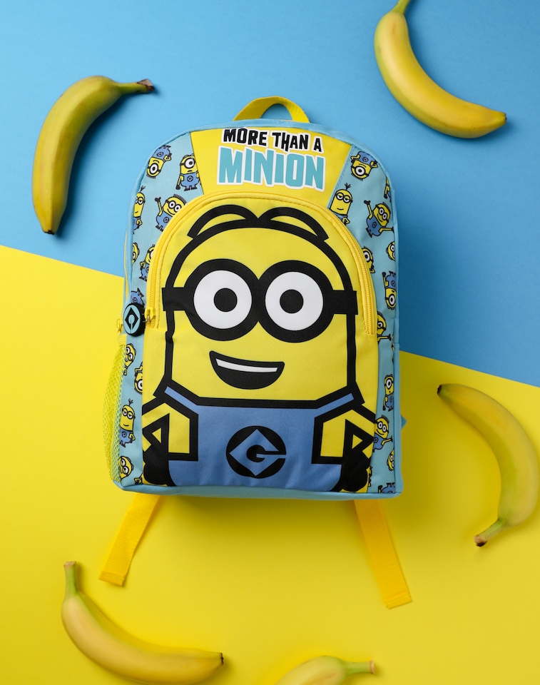 image 1 of Minions Dave Boys Blue & Yellow Backpack | Adjustable Rucksack with All-Over Character Print | School Sports Bag with Organised Storage | Kids Minions Merch | Yellow | Yellow