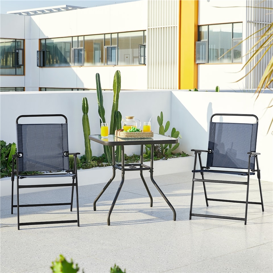 image 1 of Yaheetech Set of 2 Outdoor Texteline Foldable Dining Chairs-Navy Blue | Blue | Navy Blue | One Size