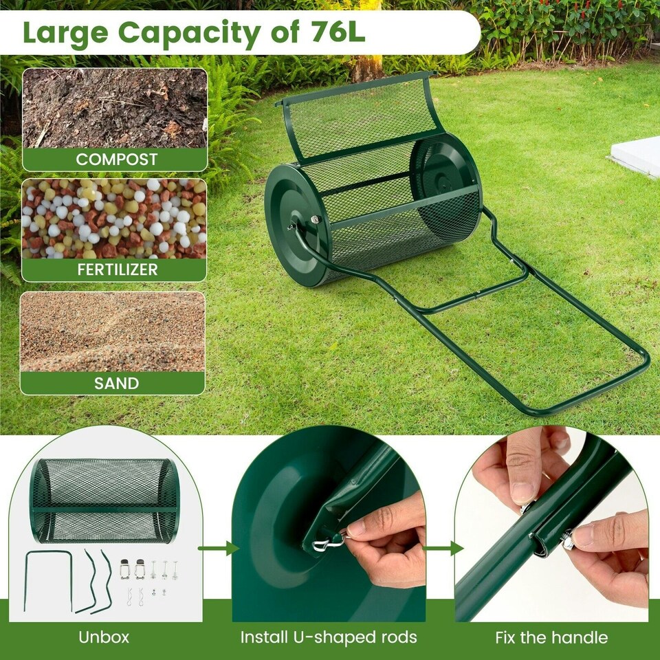 image 1 of COSTWAY 27 Inch Compost Spreader Peat Moss Spreader