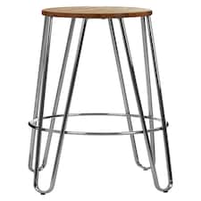 Interiors by Premier Chrome Metal and Elm Wood Round Bar Stool, Hairpin Stool, Sturdy Stool for Bar, Kitchen Counter