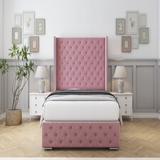 Sloomy Arundel Pink Plush Bed Frame With 50" Upholstered Wingback Headboard 5' King
