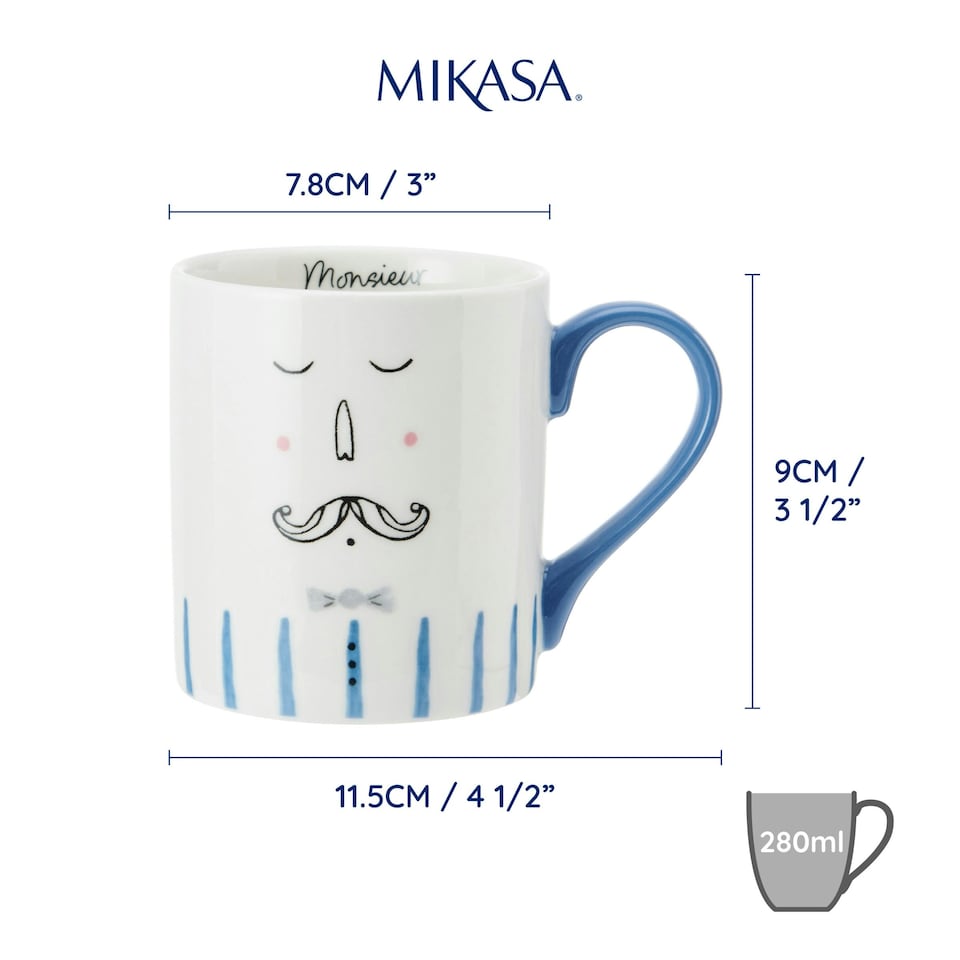image 1 of Mikasa Monsieur Straight-Sided Porcelain Mug, 280ml | White