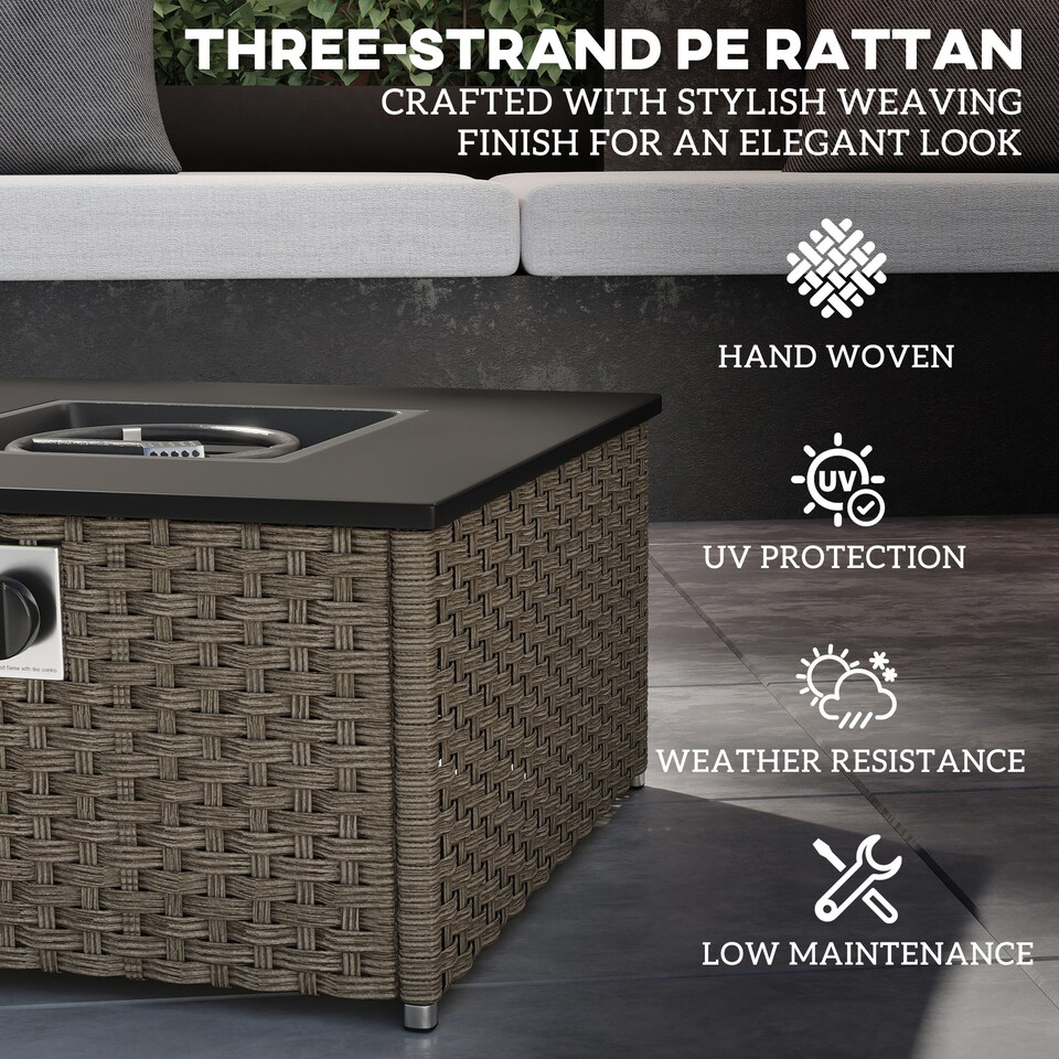 image 1 of Outsunny 13 KW Rattan Fire Pit Table, Garden Fire Table for Garden, Grey
