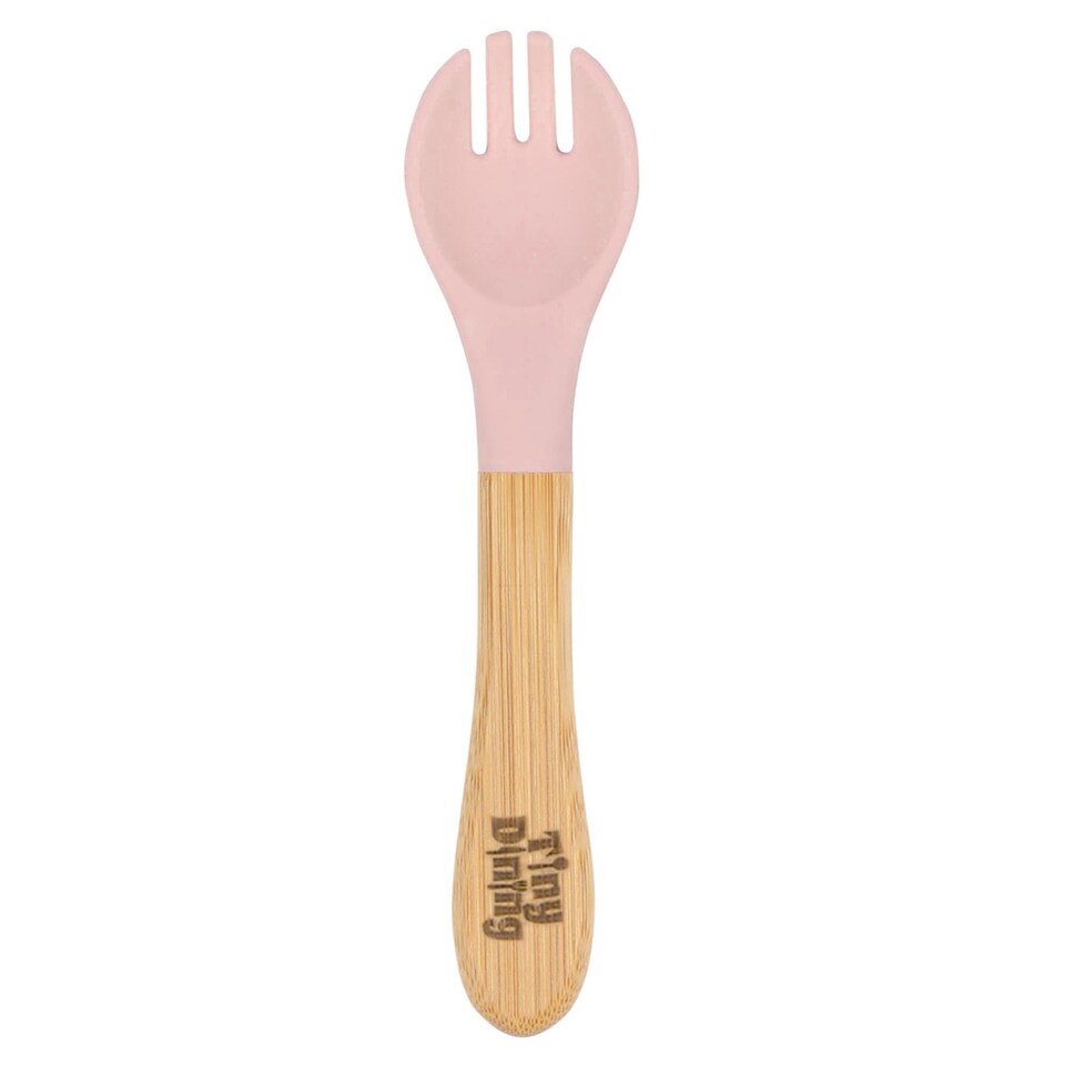image 1 of Tiny Dining Bamboo Baby Weaning Fork with Silicone Tip - Pastel Pink