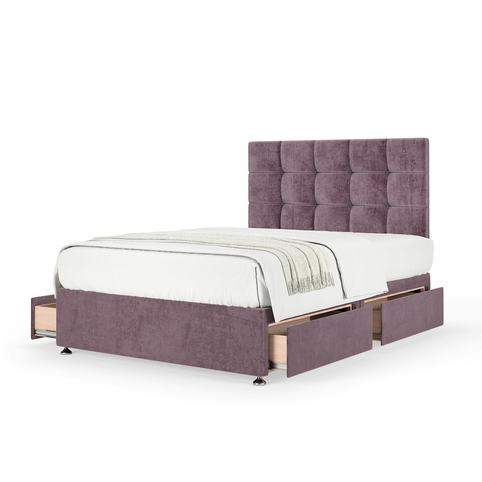 image 1 of Signature Platinum 2000 Pocket Sprung Mauve Naples Velvet 4 Drawer Divan Set And Pearl Headboard Double