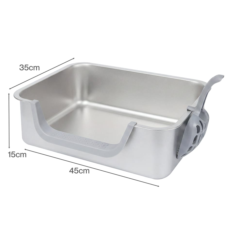 image 1 of Skylos Cat Litter Tray Stainless Steel 7.5cm Low Entry High Sides 201 Steel