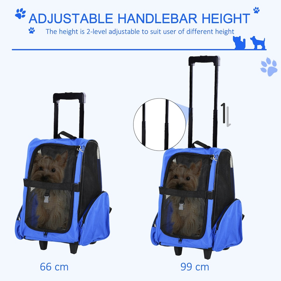 image 1 of PawHut Pet Travel Backpack Bag Cat Puppy Dog Carrier w/ Trolley and Telescopic