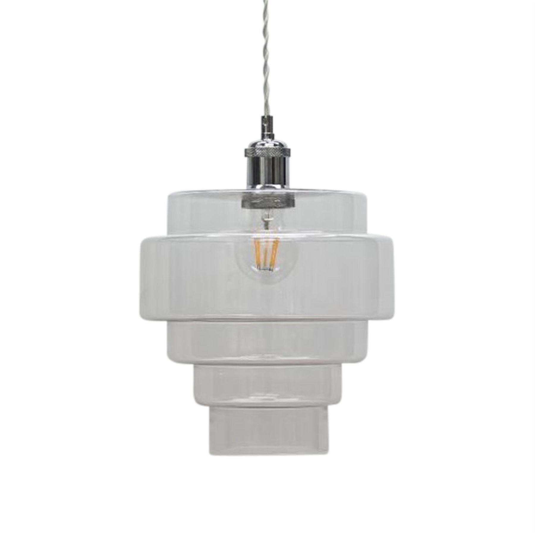 First Choice Lighting Benson - 5 Tier Clear Glass Easy Fit Pendant Lightshade