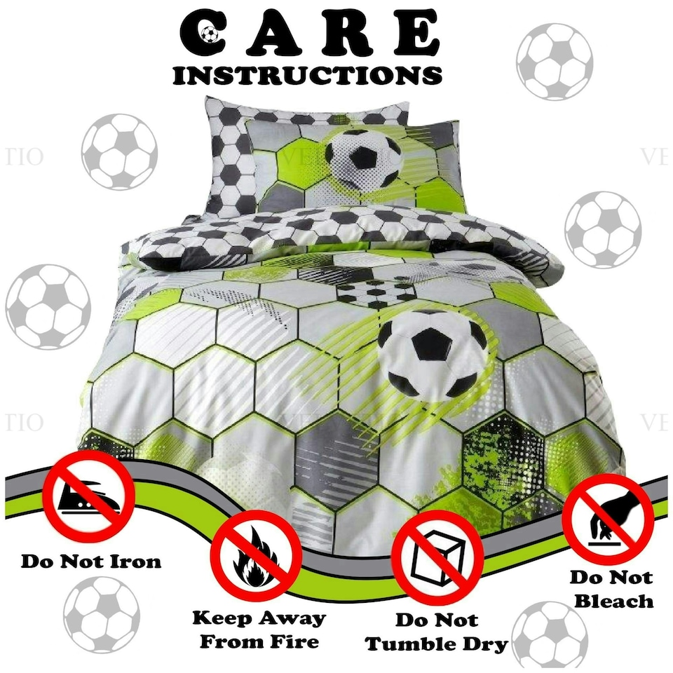image 1 of VELVETIO Football Stamp Duvet Cover Set Easy Care Polycotton Kids Beddings Grey | Single