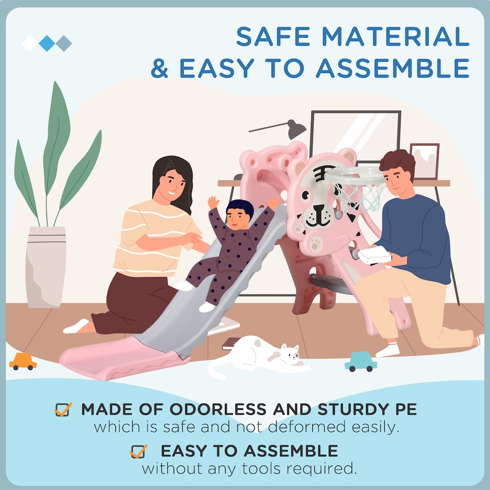 image 1 of AIYAPLAY Kids Slide with Basketball Hoop, Basketball, for 18-36 Months, Pink