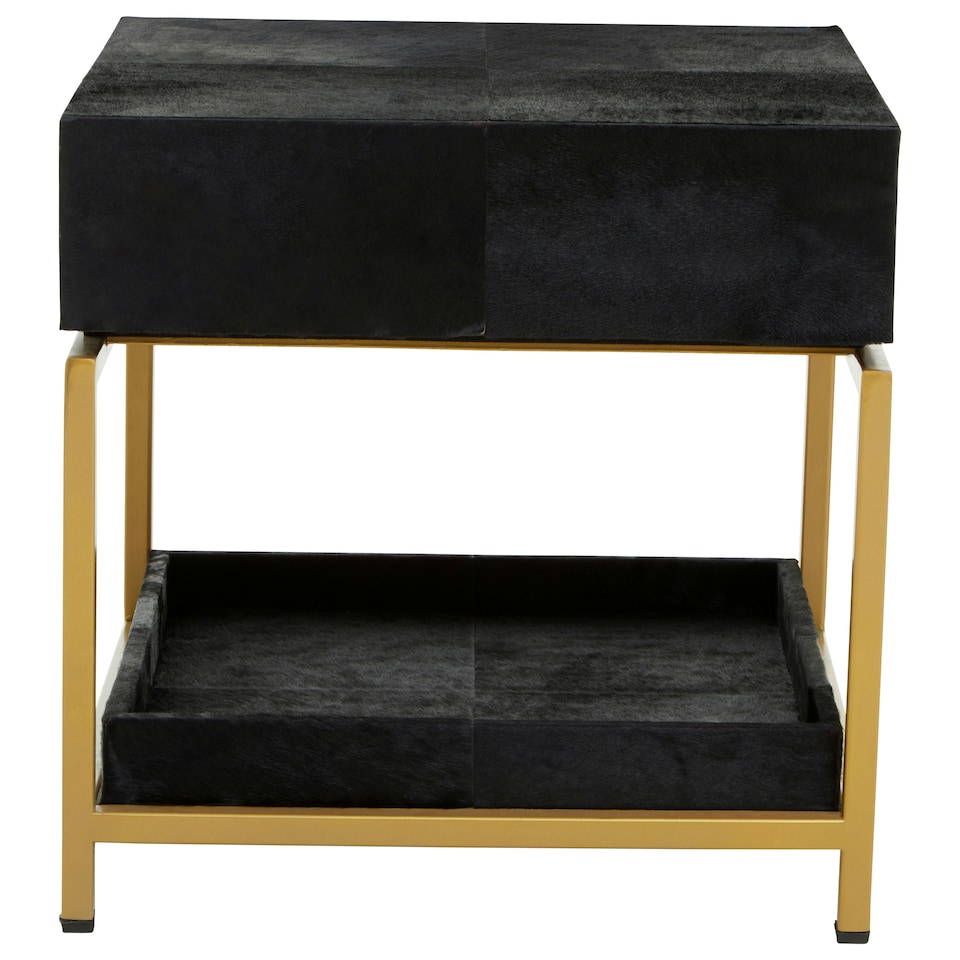 image 1 of Kensington Townhouse Hair On Hide Bedside Table Black