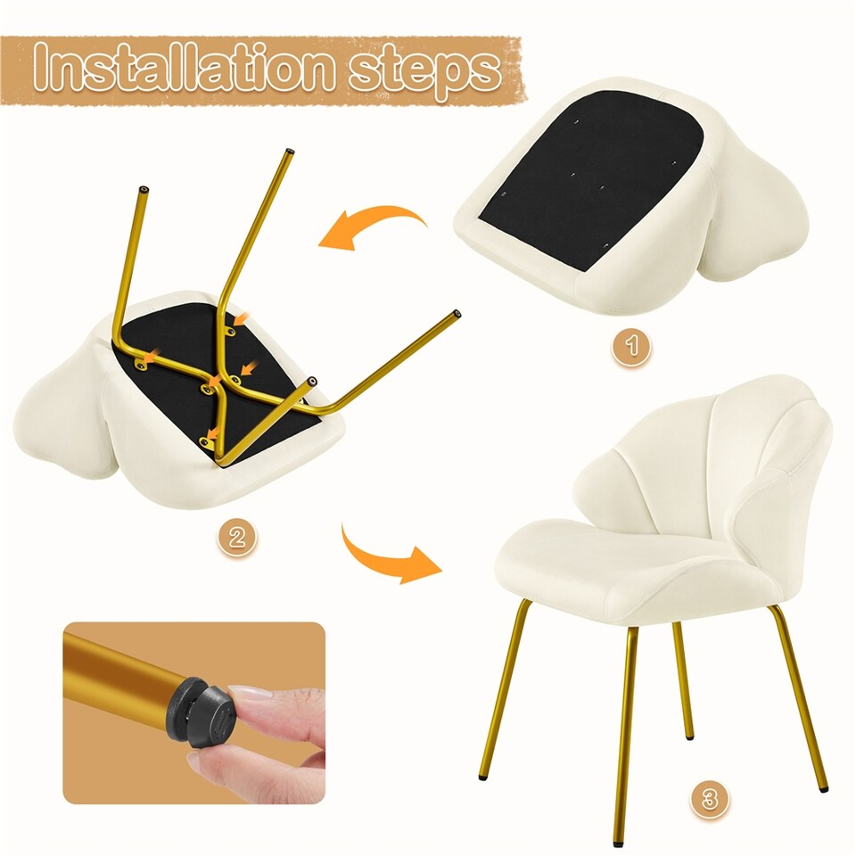 image 1 of Yaheetech Vanity Chair with Shell-shaped Backrest and Golden Metal Legs for Living Room-Beige